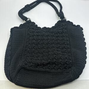 The Sak Black Stellaris Knit Crochet Hobo Bag Purse Shoulder Bag Handbag